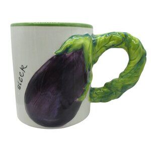 Certified International Unique Eggplant Sculpted Ceramic Coffee Mug Novelty 16oz